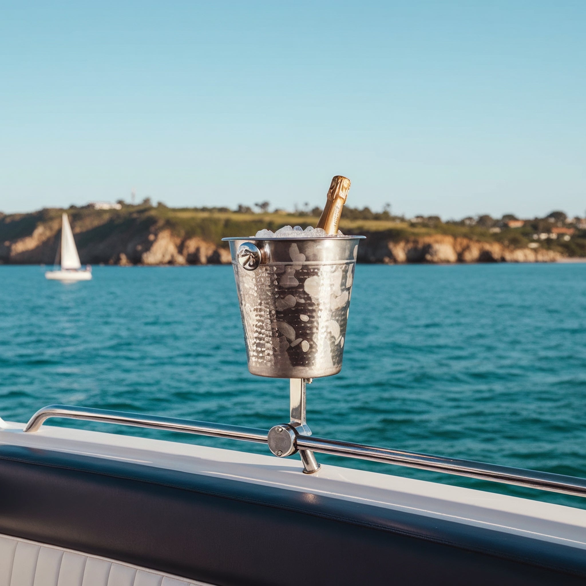 Boat Rod Holder Horizontal Rail Champagne Bucket (Hammered) by Bev Bucket | Yacht Protection Concepts - Premium Marine Equipment
