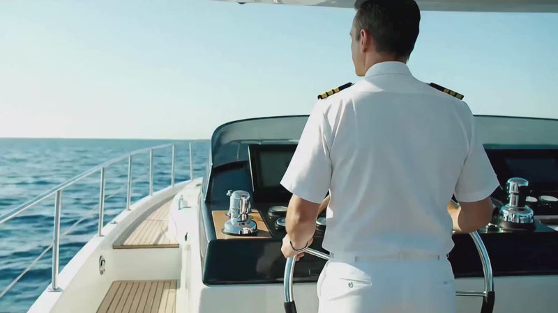 Captain steering yacht at sea – Captain’s Choice Collection by Yacht Protection Concepts